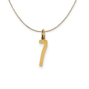 14k Yellow Gold, Alumni Small Elongated Number 7 Necklace - 24 Inch